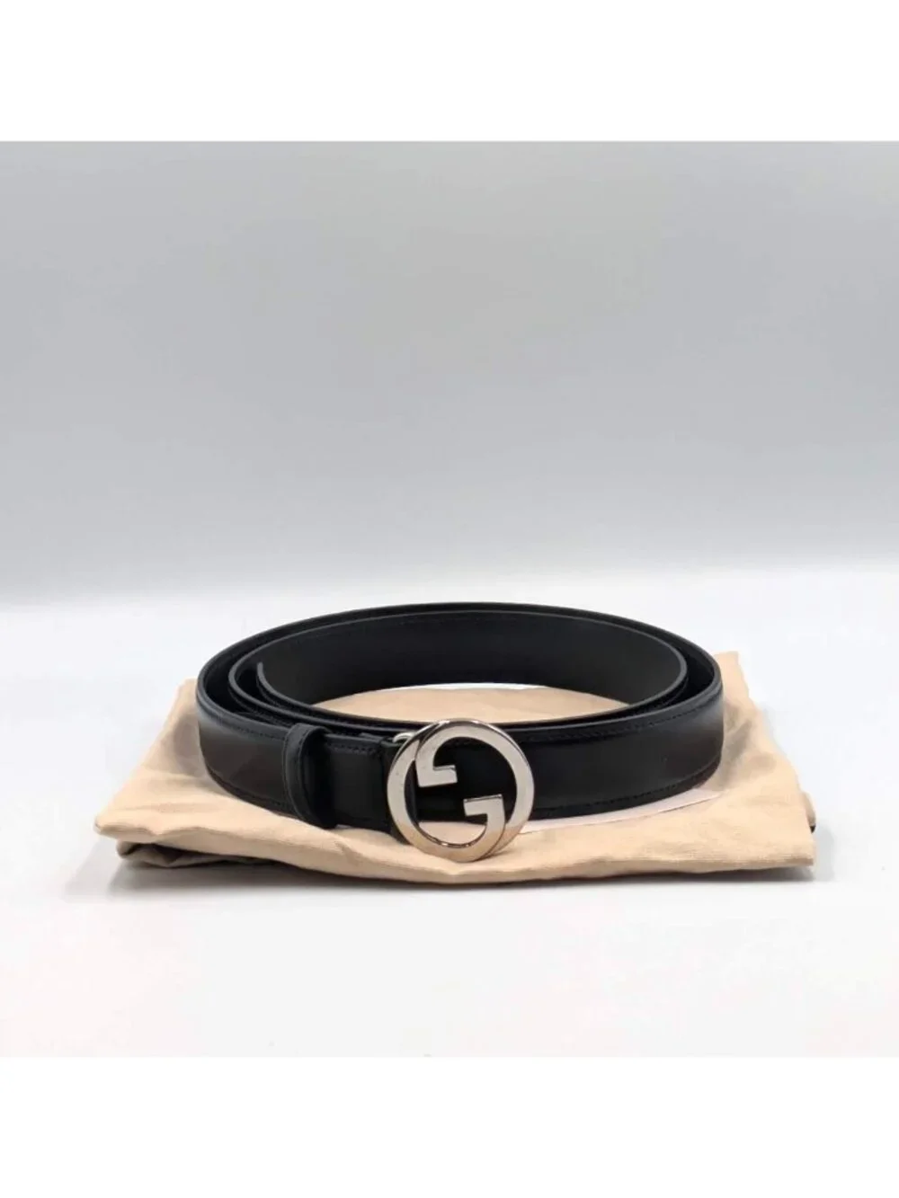 Gucci Men’s Interlocking G Ciny Calfskin W30mm Belt Black 120cm 734771